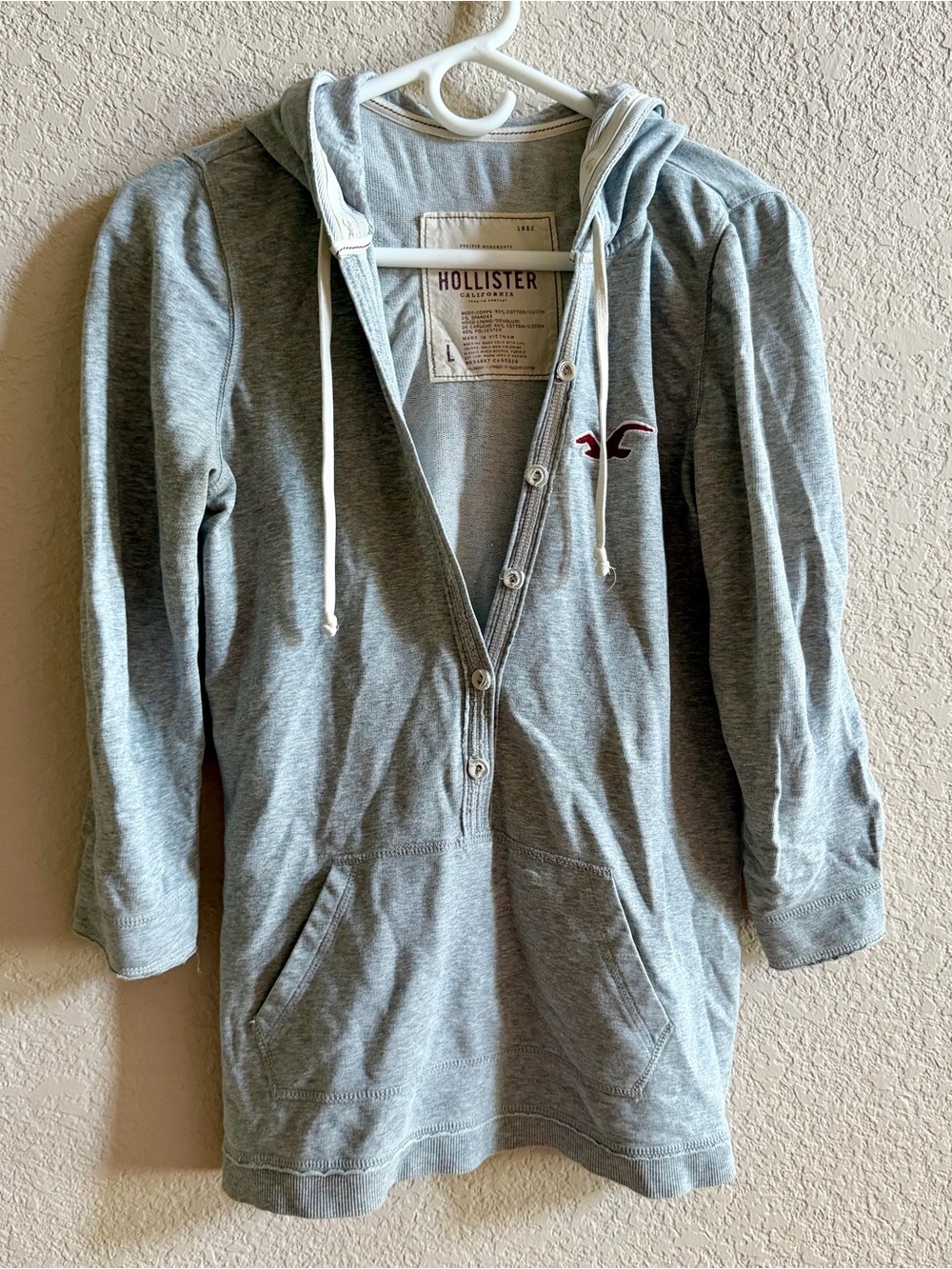 Y2K Hollister Women Sz L Gray 1/4 Ribbed Henley Baby Doll Bella Swan Core Hooded